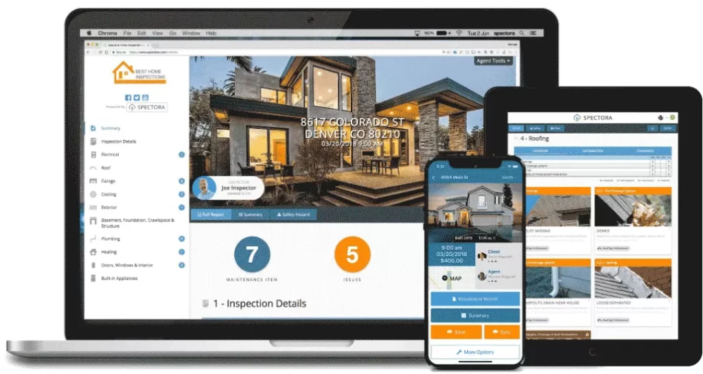 Home inspection report homepage rendered on multiple devices